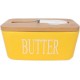 World Techno Ceramic Butter Dish with Wooden Lid - Covered Butter Keeper with Butter Knife, Airtight Butter Container with Cover Perfect for 2 Sticks