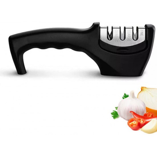 3-Stage Knife Sharpener for Sharpening Kitchen Knives - Ergonomic Design with Strong Base Grip - Manual Knife Sharpening Tool to Repair, Restore and Polish Blades