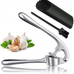 Garlic Press Set, Stainless Steel Garlic Mincer Crusher - Kitchen Gadgets Garlic Chopper, Silicone Peeler and Cleaning Brush