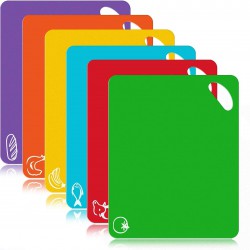 Plastic Cutting Board - 6 Pcs Extra Thick Flexible Plastic Chopping Board Mats with Food Icons, 1.3 MM Non Slip Antimicrobial Easy Hanging Boards, Dishwasher Safety