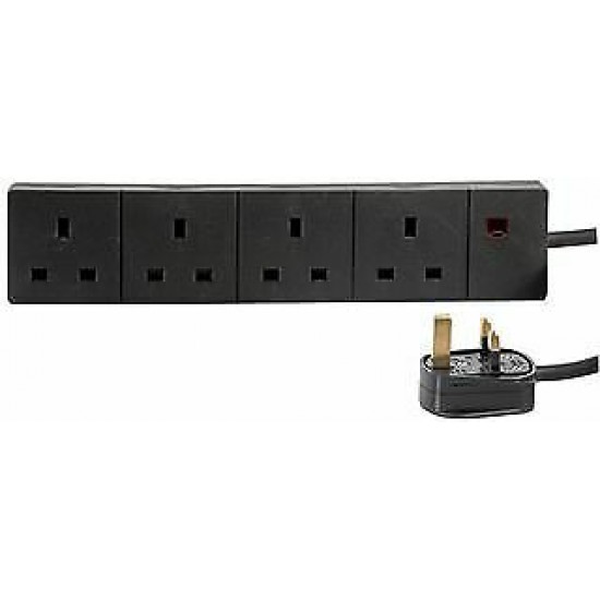 Extension leads Mains 4 socket adaptor cable 10  meter UK color black 